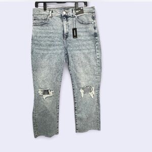 NWT Express High Waist Ripped Straight Jeans 12R 90s Grunge Streetwear Acid Wash